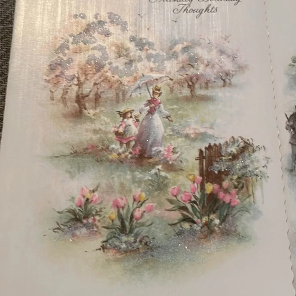 Vintage 1950s Coronation Collection Glitter‎ Birthday Cards Lot of 4 Parchment
